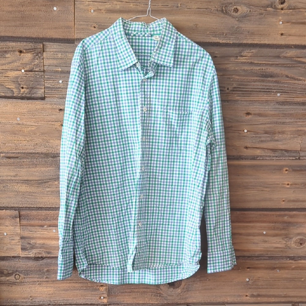 Boden Blue and Green Gingham Button-Down Shirt